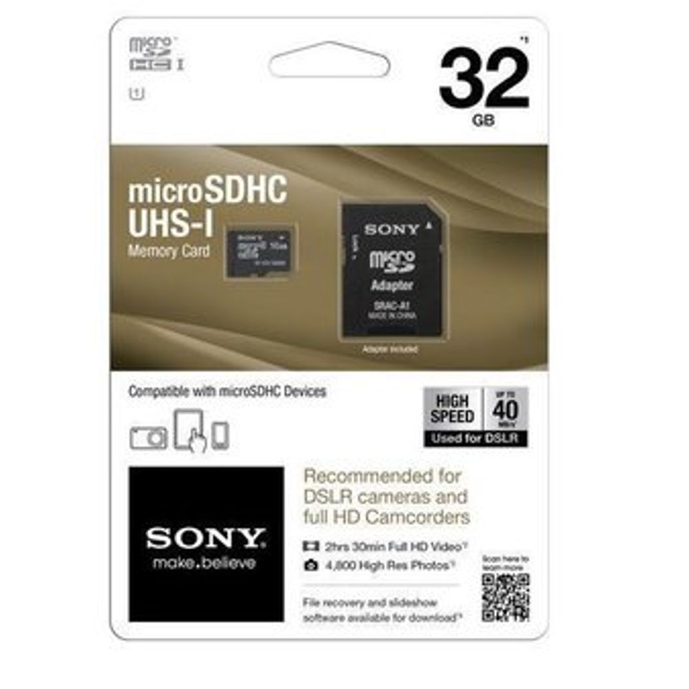 Cartão Micro SD 32Gb Sony com Adaptador 40MB/s Classe 10 - eMania