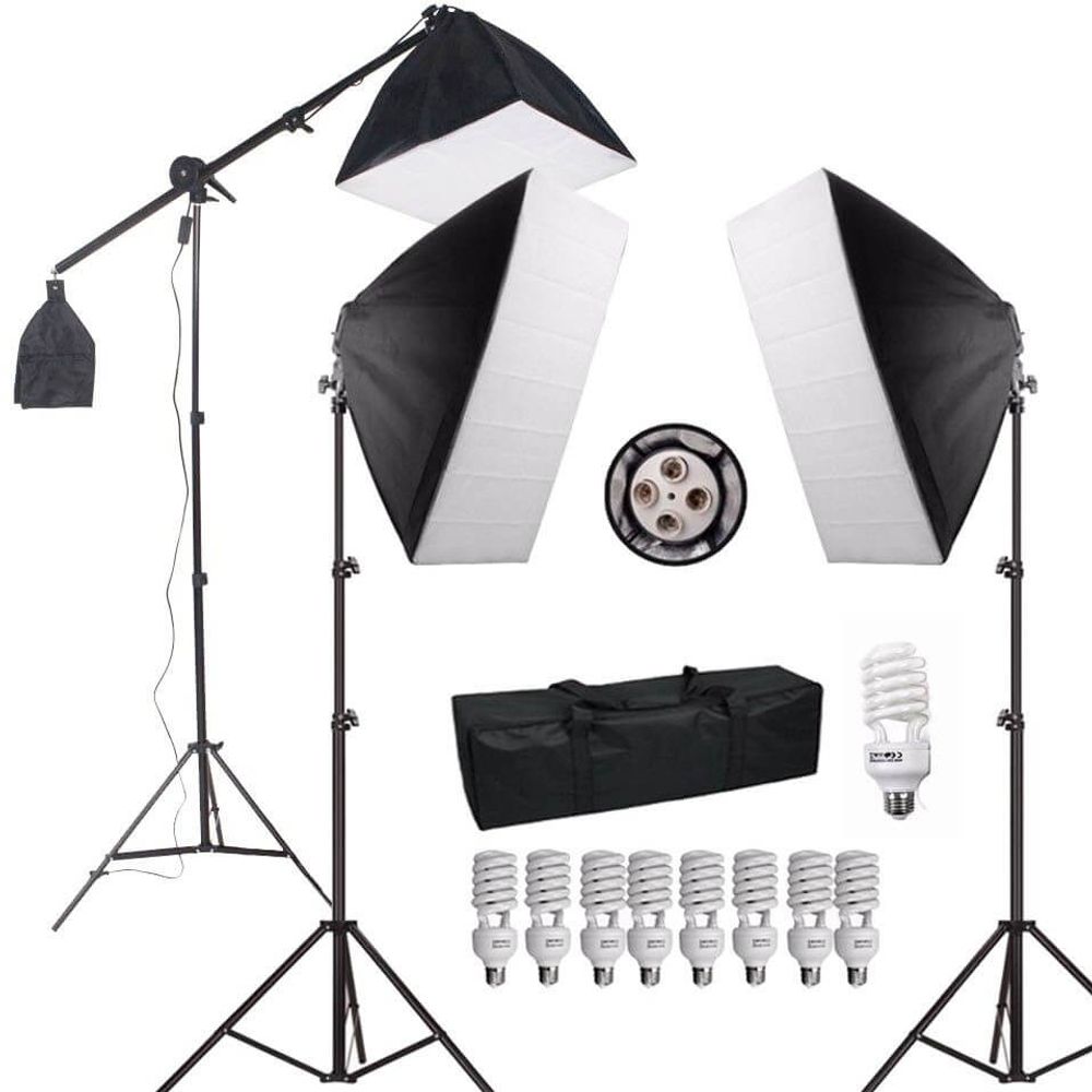 Kit-de-Iluminacao-para-Estudio-Fotografico-com-Softboxes-Girafa-e-Tripes-de-Iluminacao--110V- Kit-de-Iluminacao-para-Estudio-Fotografico-com-Softboxes-Girafa-e-Tripes-de-Iluminacao--110V-