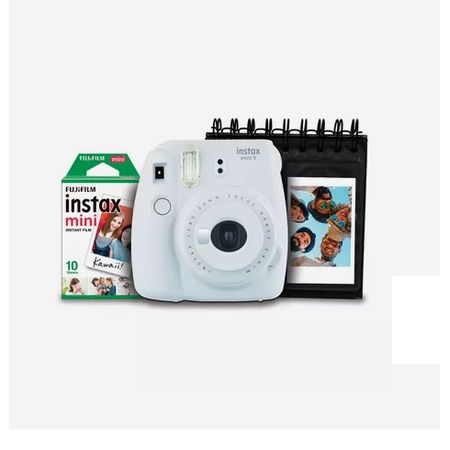 Kit-Camera-Instantanea-Instax-Mini-9-Fujifilm-com-Porta-Fotos-e-Filme-10-Poses---Branco-Gelo
