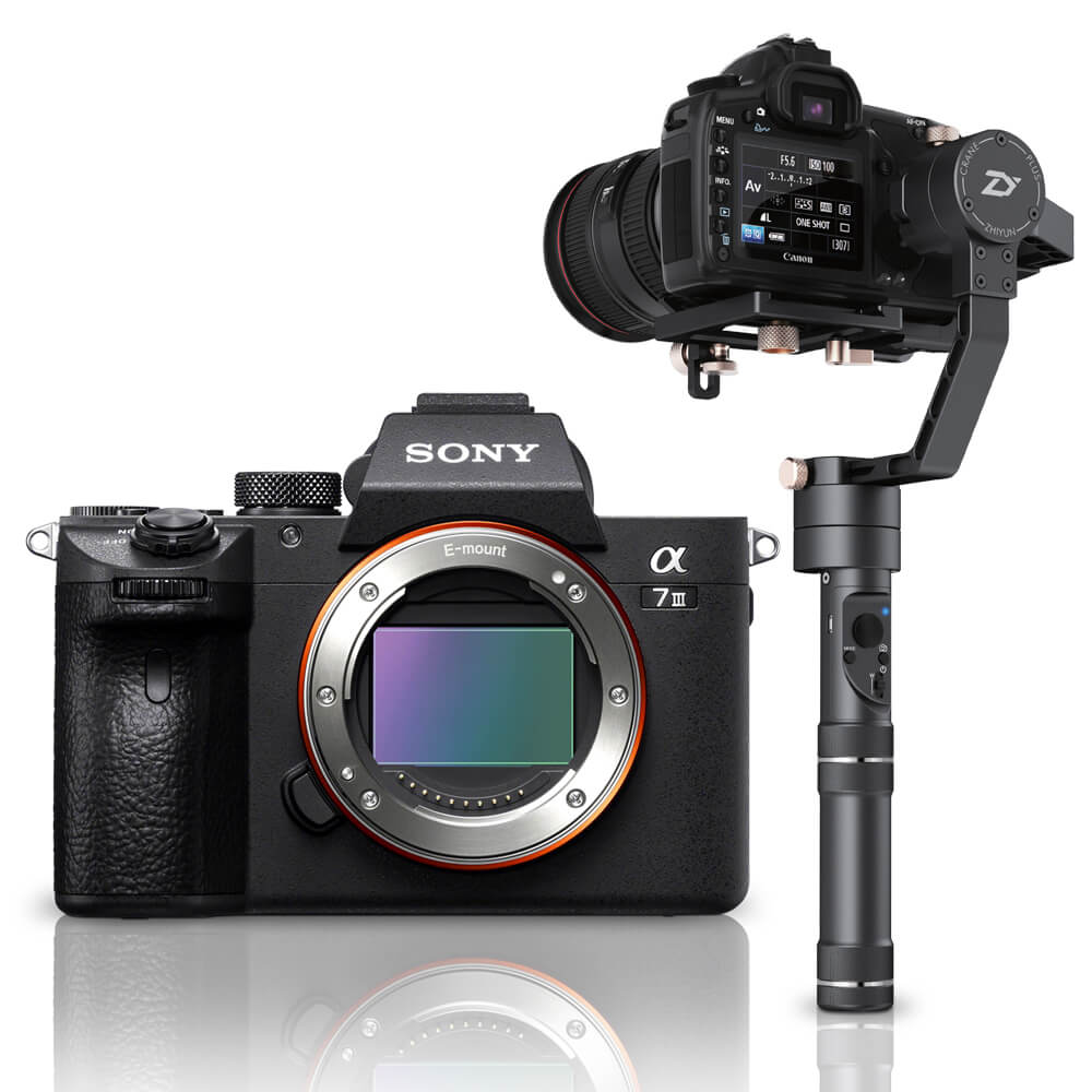 Kit-Camera-Sony-a7III-Mirrorless---Estabilizador-Inteligente-Crane-Plus-com-3-Eixos Kit-Camera-Sony-a7III-Mirrorless---Estabilizador-Inteligente-Crane-Plus-com-3-Eixos