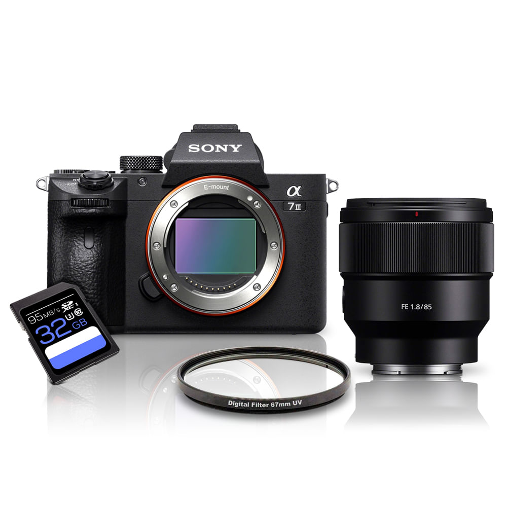 Kit-Sony-a7III-Mirrorless---Lente-Sony-FE-85mm---Filtro-UV-67mm---Cartao-SDXC-32Gb-de-95Mb-s Kit-Sony-a7III-Mirrorless---Lente-Sony-FE-85mm---Filtro-UV-67mm---Cartao-SDXC-32Gb-de-95Mb-s