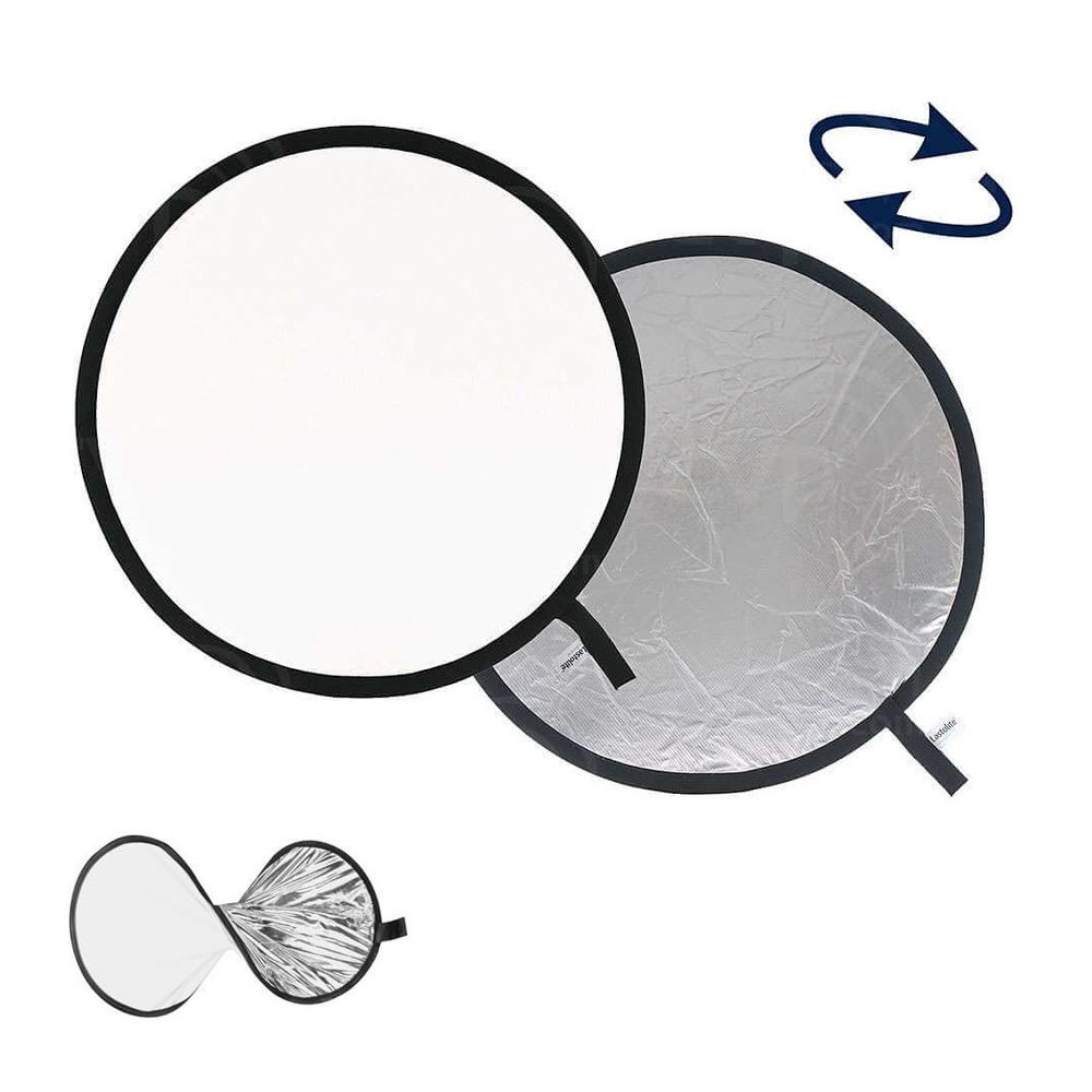 Rebatedor-Circular-2-em-1-Branco-e-Prata-de-60cm-Dobravel Rebatedor-Circular-2-em-1-Branco-e-Prata-de-60cm-Dobravel
