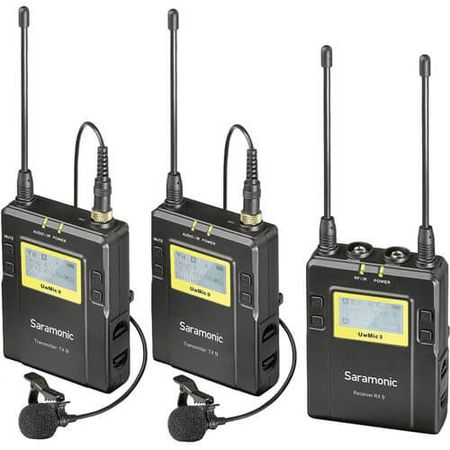 Sistema-2x-Microfone-de-Lapela-Omni-Wireless-Saramonic-UwMic9-para-Montagem-em-Camera--514-a-596MHz-