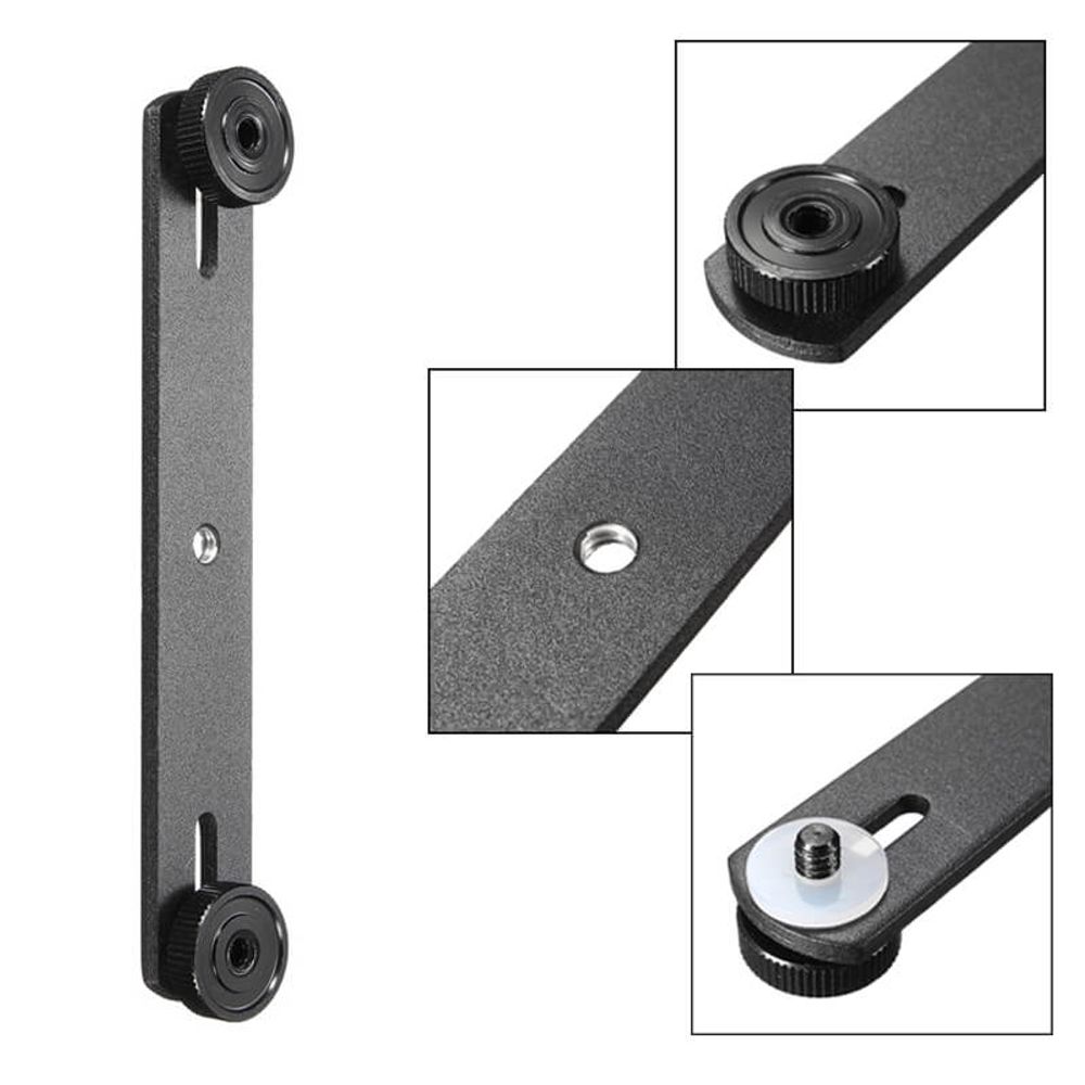 Suporte-Regua-para-Flash-Montagem-Dupla-Universal-1-4-para-Tripe---DSLR Suporte-Regua-para-Flash-Montagem-Dupla-Universal-1-4-para-Tripe---DSLR