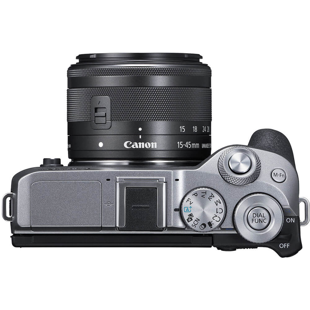 Canon M6 MII Mirrorless 15-45mm VF Prata - eMania Foto e Video