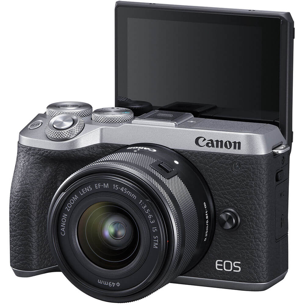 Canon M6 MII Mirrorless 15-45mm VF Prata - eMania Foto e Video