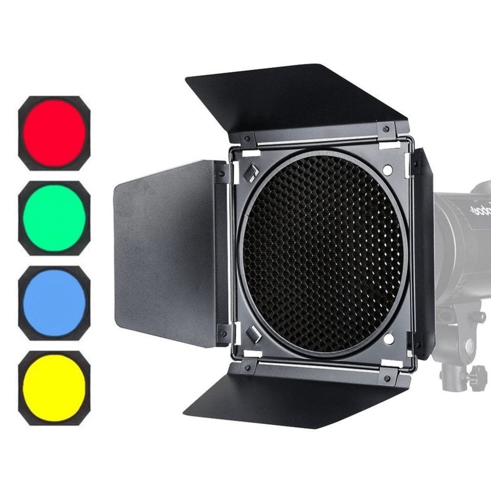 Bandoor-com-Colmeia-Honeycomb-com-4-Filtros-de-Gel-BD-04-para-Refletores-Bowen Bandoor-com-Colmeia-Honeycomb-com-4-Filtros-de-Gel-BD-04-para-Refletores-Bowen