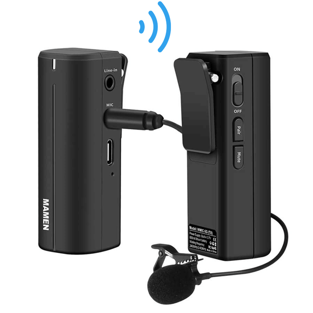Sistema-Microfone-Lapela-Sem-Fio-Mamen-WMIC-5G-Wireless-P2-para-SmartPhones-Cameras-e-Filmadoras Sistema-Microfone-Lapela-Sem-Fio-Mamen-WMIC-5G-Wireless-P2-para-SmartPhones-Cameras-e-Filmadoras
