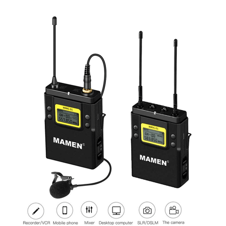 Sistema Wireless Microfone Lapela Mamen WMIC-01 Duplo Canal UHF com Transmissor e Receptor P2