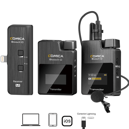 Sistema-Wireless-Digital-Microfone-Duplo-Comica-BoomX-D-MI2-Sem-Fio-Ultra-Compacto-2-Pessoas-para-SmartPhones-IOS--Conector-Lightning-