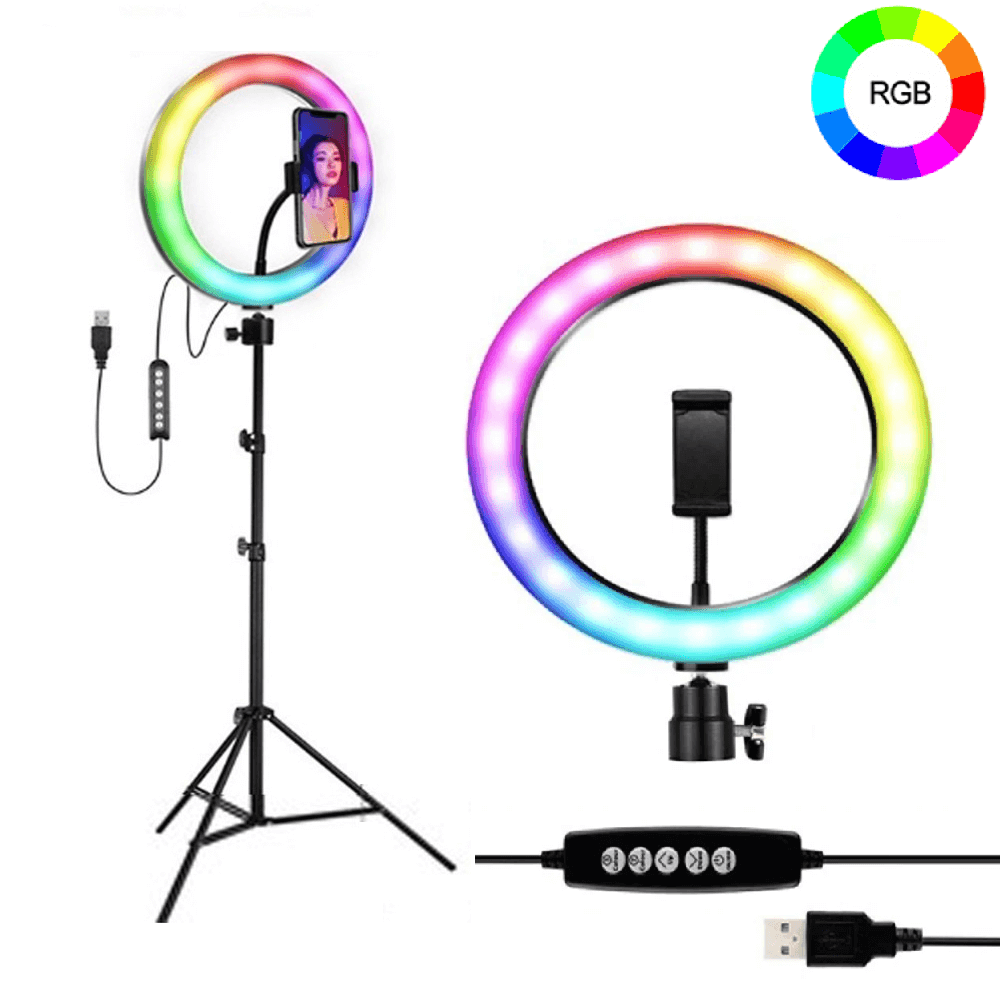 Iluminador-Led-Circular-10--MJ26-RGB-25W-Soft-Ring-Light-Live-26cm-USB-com-Tripe-e-Suporte-SmartPhone Iluminador-Led-Circular-10--MJ26-RGB-25W-Soft-Ring-Light-Live-26cm-USB-com-Tripe-e-Suporte-SmartPhone