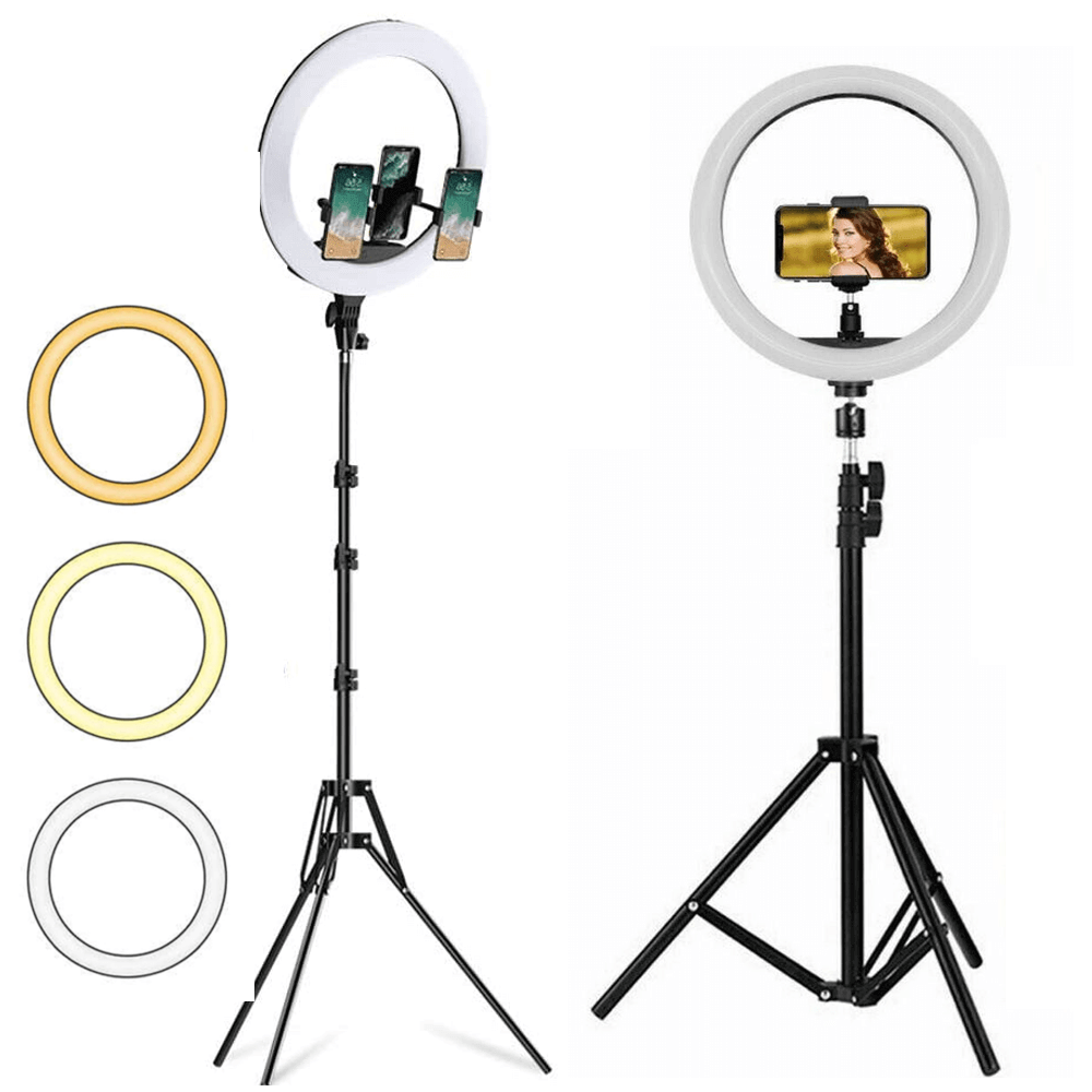 Kit-2x-Iluminadores-Led-Ring-Light-de-18----10--com-Tripe-e-Suporte-de-Celular Kit-2x-Iluminadores-Led-Ring-Light-de-18----10--com-Tripe-e-Suporte-de-Celular
