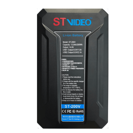 Bateria-V-Mount-STVideo-ST-200V-Broadcast-de-200Wh---14.8V-USB-PowerBank-D-Tap-13000mAh