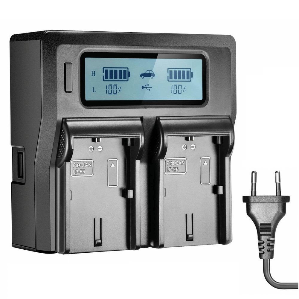 Carregador-Duplo-Rapido-para-Bateria-Canon-LP-E6-E6N-com-USB--Bivolt- Carregador-Duplo-Rapido-para-Bateria-Canon-LP-E6-E6N-com-USB--Bivolt-