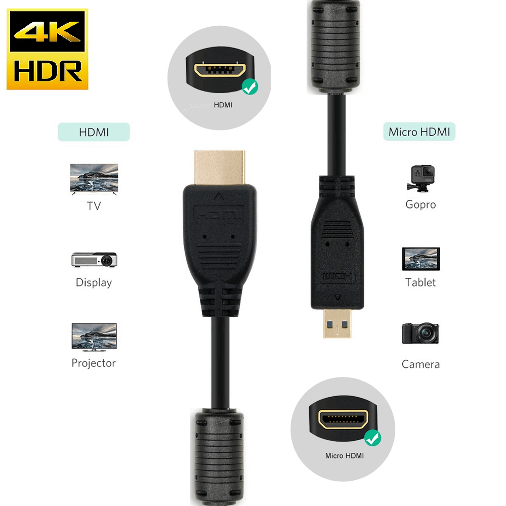 Cabo HDMI x Micro HDMI D 4K HDR com Filtro 100cm eMania Foto e