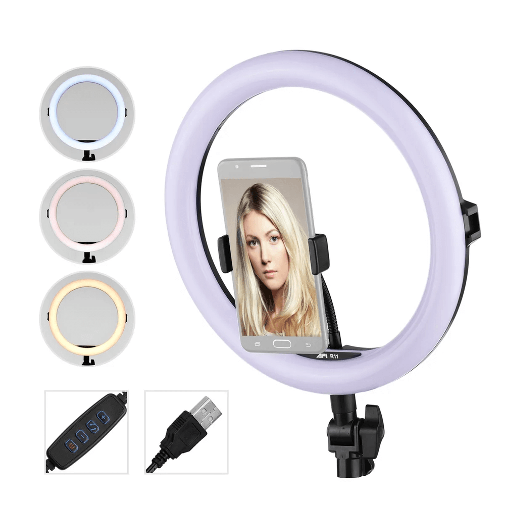 Iluminador-Led-Circular-AFI-R11-Ring-Light-28cm-Live-USB-com-Suporte-de-Celular Iluminador-Led-Circular-AFI-R11-Ring-Light-28cm-Live-USB-com-Suporte-de-Celular