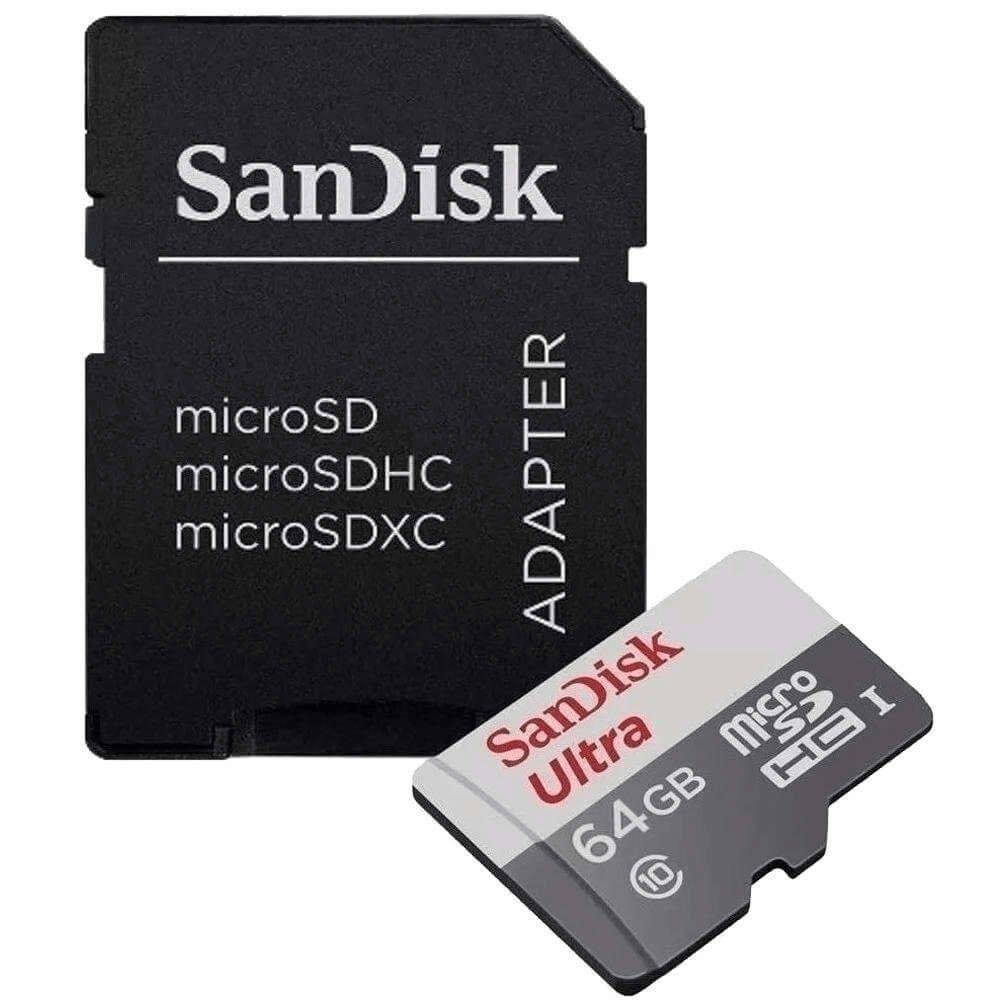 Cartao-MicroSDXC-SanDisk-Ultra-64Gb-de-100Mb-s-Classe10-UHS-I-U1-A1 Cartao-MicroSDXC-SanDisk-Ultra-64Gb-de-100Mb-s-Classe10-UHS-I-U1-A1