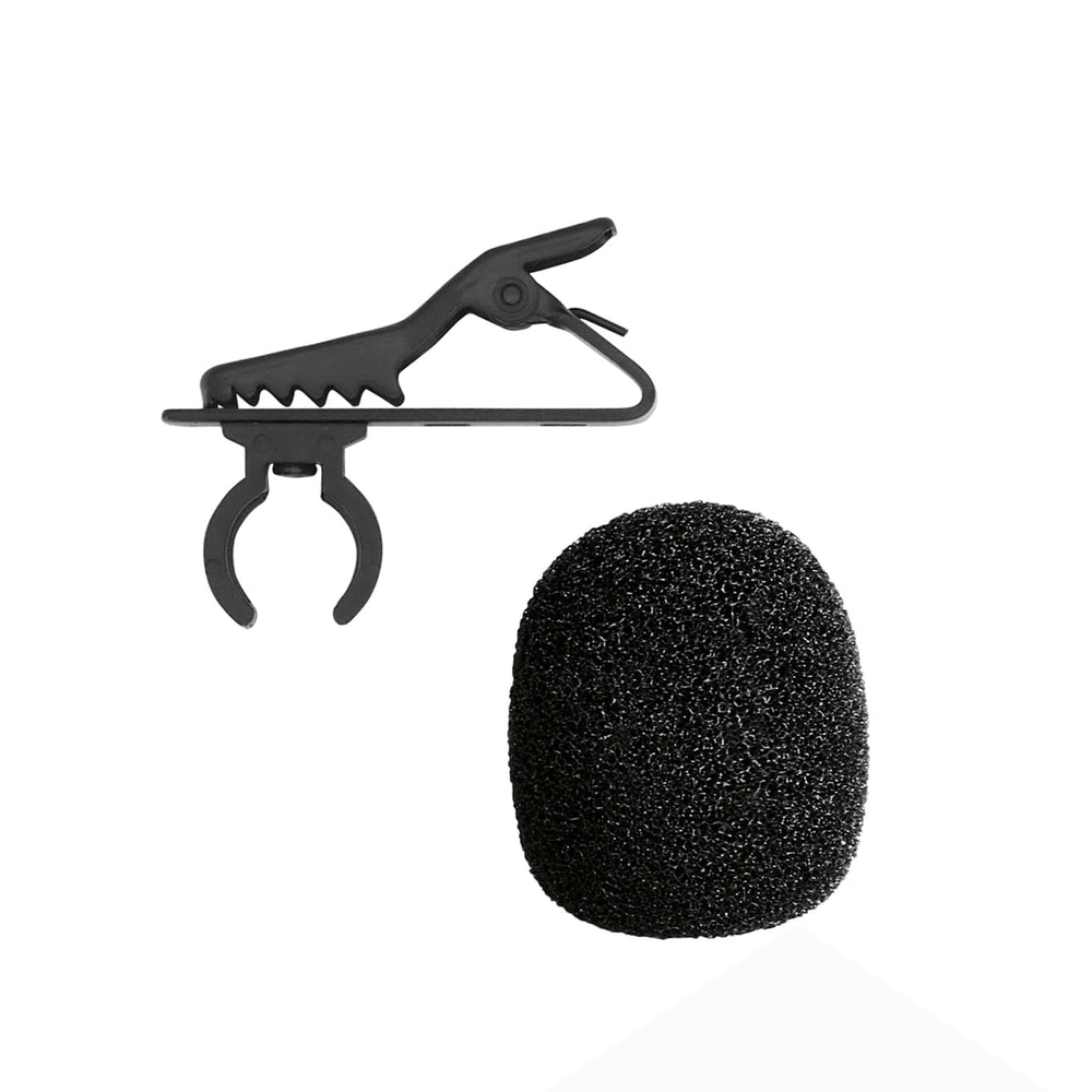 Kit-Espuma-Windscreen---Clip-de-Gravata-para-Microfone-de-Lapela Kit-Espuma-Windscreen---Clip-de-Gravata-para-Microfone-de-Lapela