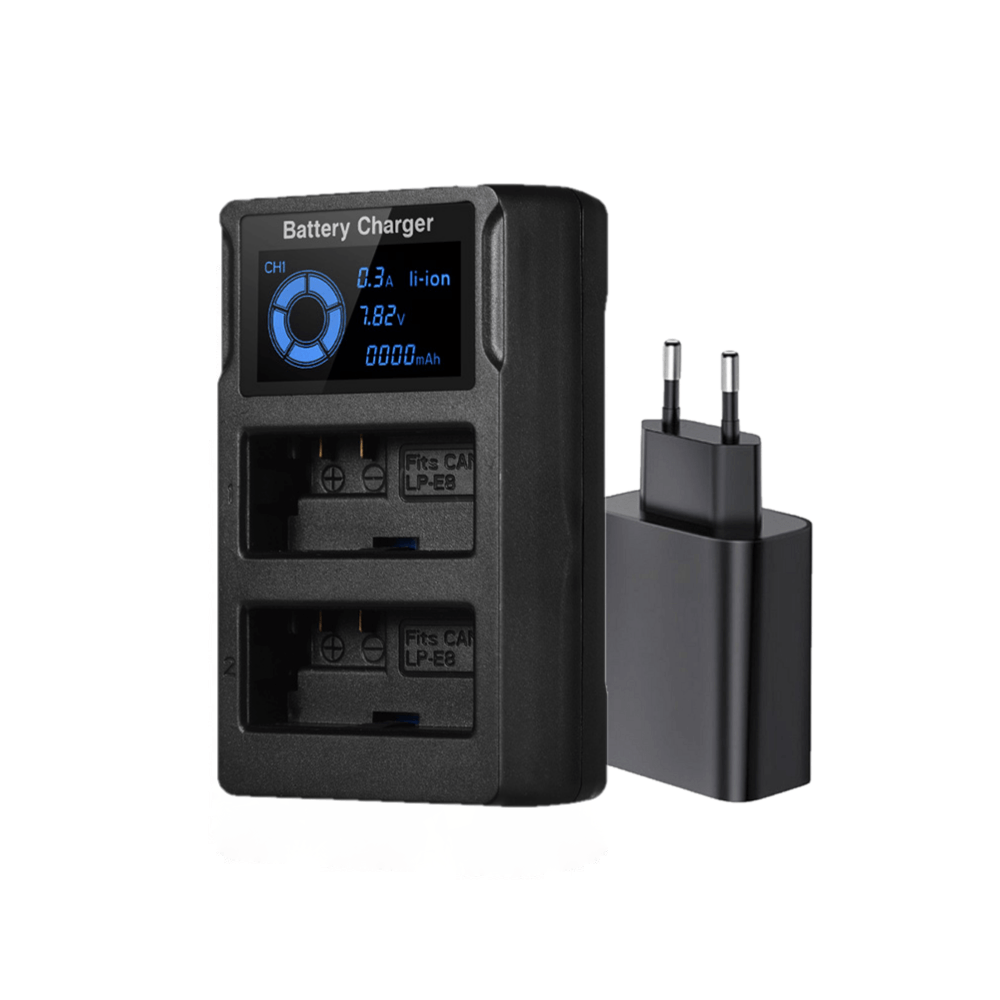 Carregador-para-Bateria-Canon-LP-E8-Duplo--Bivolt- Carregador-para-Bateria-Canon-LP-E8-Duplo--Bivolt-