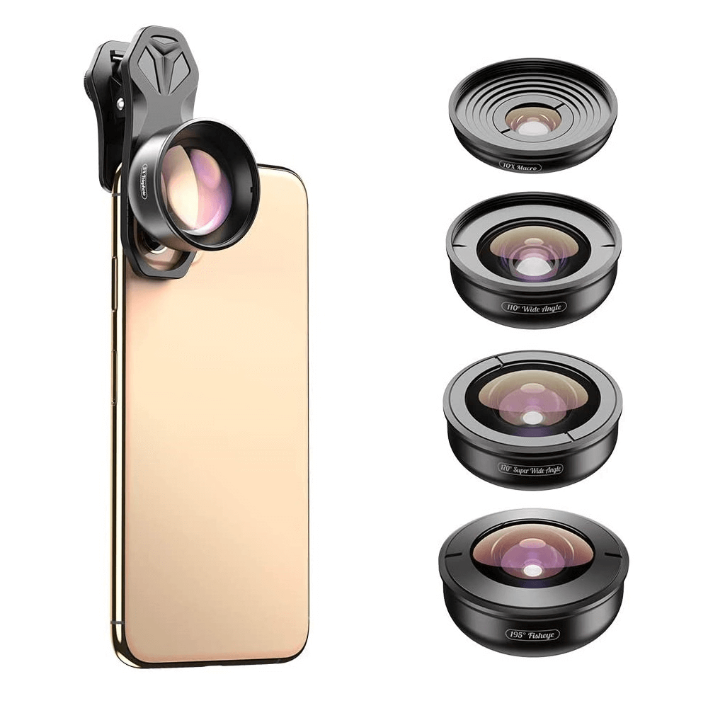 Kit-Lentes-para-Celular-Apexel-5-em-1-HD-Telefoto-Fisheye-Wide-Macro-Superwide Kit-Lentes-para-Celular-Apexel-5-em-1-HD-Telefoto-Fisheye-Wide-Macro-Superwide