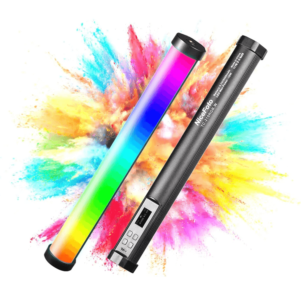 Iluminador-Bastao-LED-NiceFoto-TC-210-RGB-Video-Light-Magnetico-Bi-Color-2500K-9900K-e-Bateria-Interna Iluminador-Bastao-LED-NiceFoto-TC-210-RGB-Video-Light-Magnetico-Bi-Color-2500K-9900K-e-Bateria-Interna