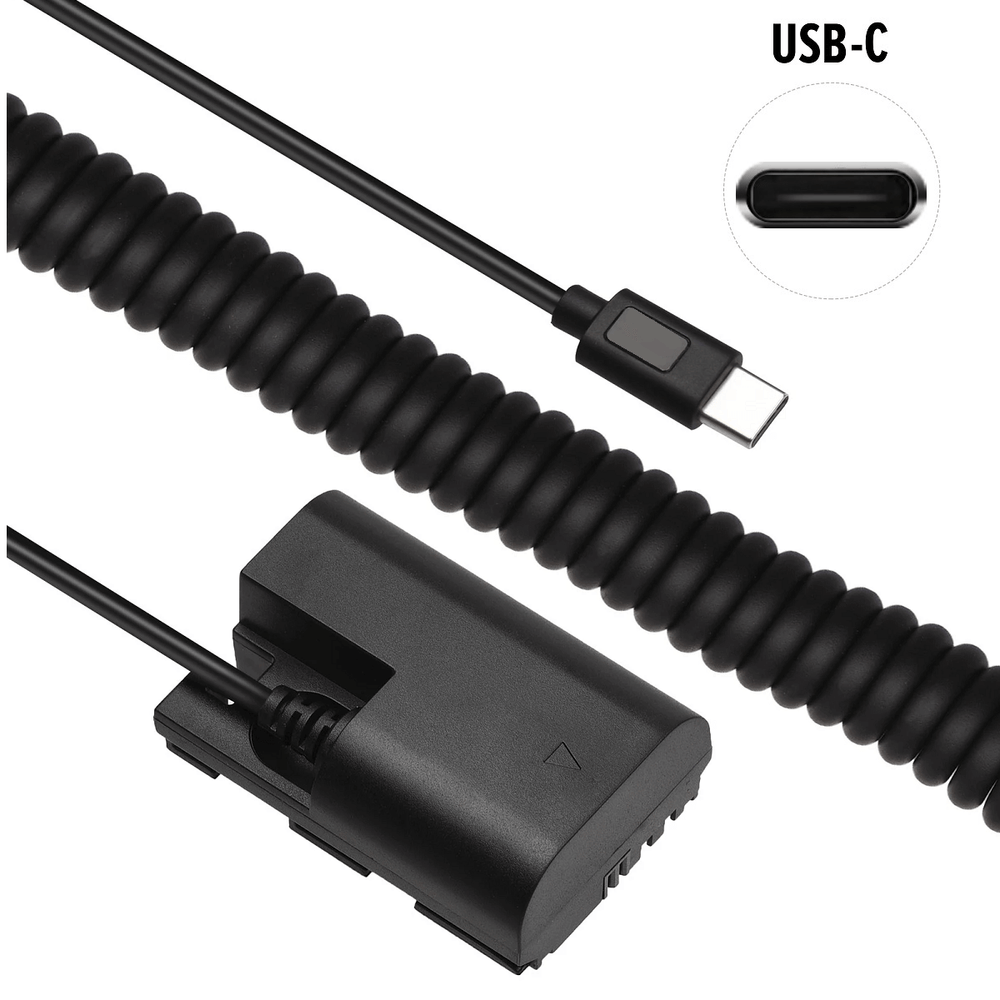 Adaptador-Dummy-PD-DR-E6-Bateria-Canon-LP-E6-Espiral-com-Conector-USB-C Adaptador-Dummy-PD-DR-E6-Bateria-Canon-LP-E6-Espiral-com-Conector-USB-C