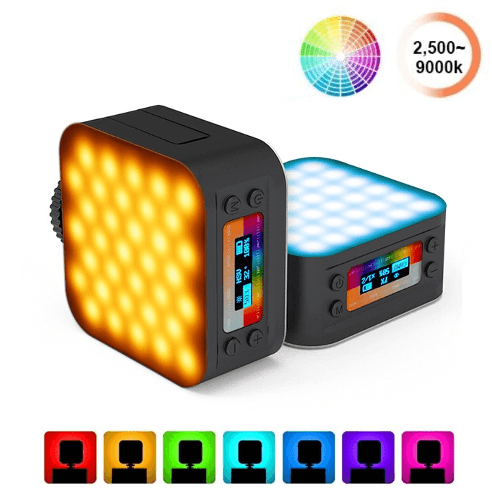 Iluminador-LED-Mamen-D02-Double-Side-RGB-4W-Bi-Color-2500K-9000K-Compacto-para-Cameras-e-Filmadoras Iluminador-LED-Mamen-D02-Double-Side-RGB-4W-Bi-Color-2500K-9000K-Compacto-para-Cameras-e-Filmadoras