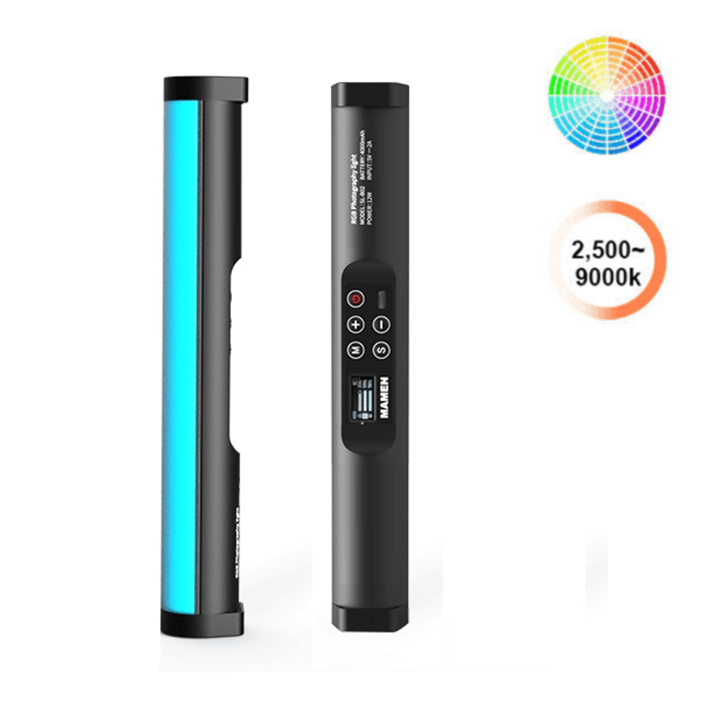 Iluminador-Bastao-LED-Mamen-G1-Light-Stick-12W-RGB-360°-BiColor-2500K-9000K-com-Bateria-Interna Iluminador-Bastao-LED-Mamen-G1-Light-Stick-12W-RGB-360°-BiColor-2500K-9000K-com-Bateria-Interna