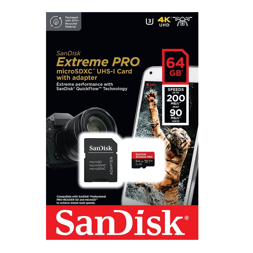 Cartão MicroSDXC 64Gb SanDisk Extreme PRO 200Mb/s - WorldView