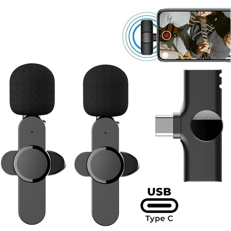 Sistema-Microfone-Lapela-Duplo-Otto-K3-360°-Wireless-para-SmartPhone-USB-C--2.4GHz-