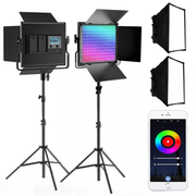 Kit-Iluminacao-2x-Paineis-LED-LL550RP-RGB-Bi-Color-Video-Light-com-Softbox-Controle---Tripes--Bivolt-