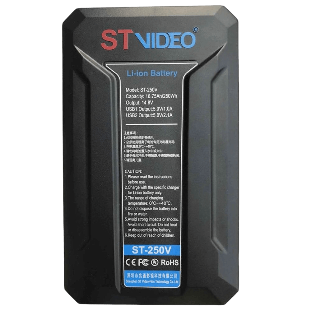 Bateria-V-Mount-STVideo-ST-250V-Broadcast-de-250Wh---14.8V-USB-PowerBank-D-Tap Bateria-V-Mount-STVideo-ST-250V-Broadcast-de-250Wh---14.8V-USB-PowerBank-D-Tap