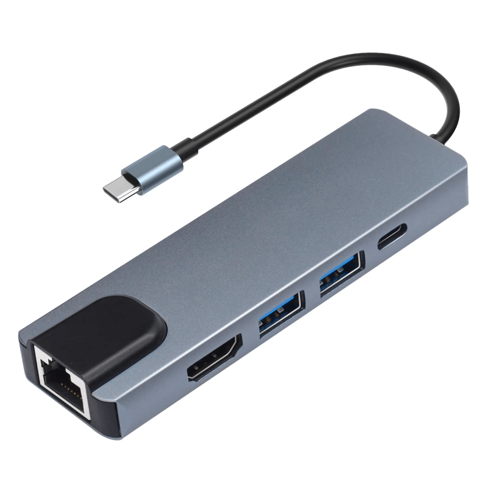 Hub-Adaptador-USB-C-5-em-1-Ethernet-RJ45-HDMI-4K-2xUSB-3.0-e-USB-C-PD Hub-Adaptador-USB-C-5-em-1-Ethernet-RJ45-HDMI-4K-2xUSB-3.0-e-USB-C-PD