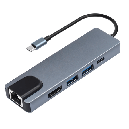 Hub-Adaptador-USB-C-5-em-1-Ethernet-RJ45-HDMI-4K-2xUSB-3.0-e-USB-C-PD