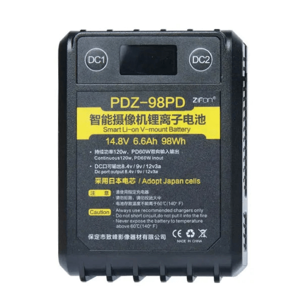 Bateria V-Mount Zifon PDZ-98PD 14.8V USB e D-Tap - eMania Foto e Video