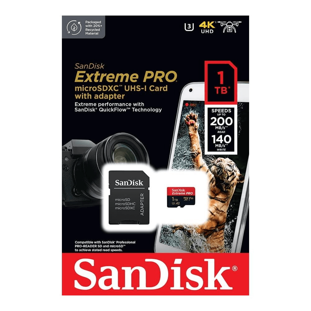 SanDisk Extreme アダプタ付属 1TB microSDカード Cartão MicroSDXC 1TB SanDisk Extreme PRO 200Mb/s - eMania Foto e Video