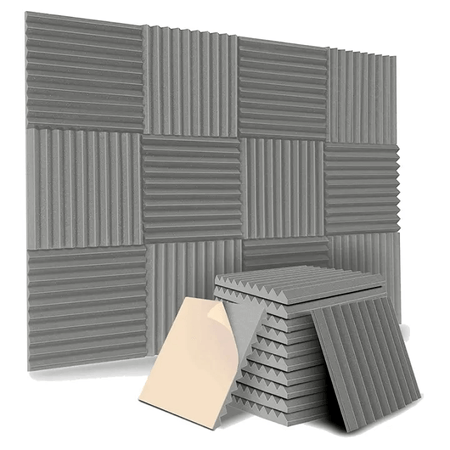 Kit-10x-Espuma-Acustica-para-Estudio-50x50x5cm-Placas-Flat-Autoadesivas-Anti-Ruido--Cinza-