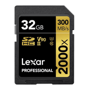 Cartao-SDXC-32Gb-Lexar-Gold-8K-2000x-300Mb-s-UHS-II---V90---U3---Classe-10