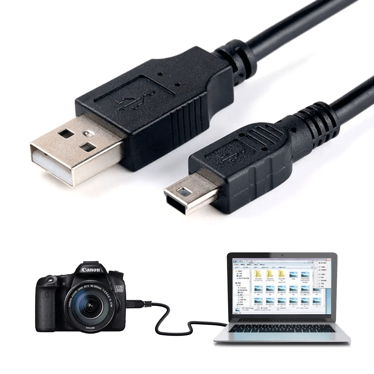 Cabo Mini USB 5 Pin para Câmeras Canon Selecionadas (1.5m)