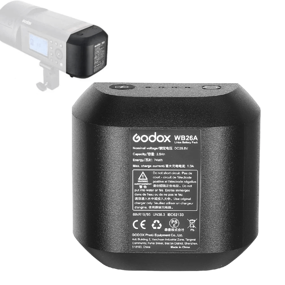 Bateria-Godox-WB26A-para-Flash-Estudio-AD600Pro-Witstro Bateria-Godox-WB26A-para-Flash-Estudio-AD600Pro-Witstro