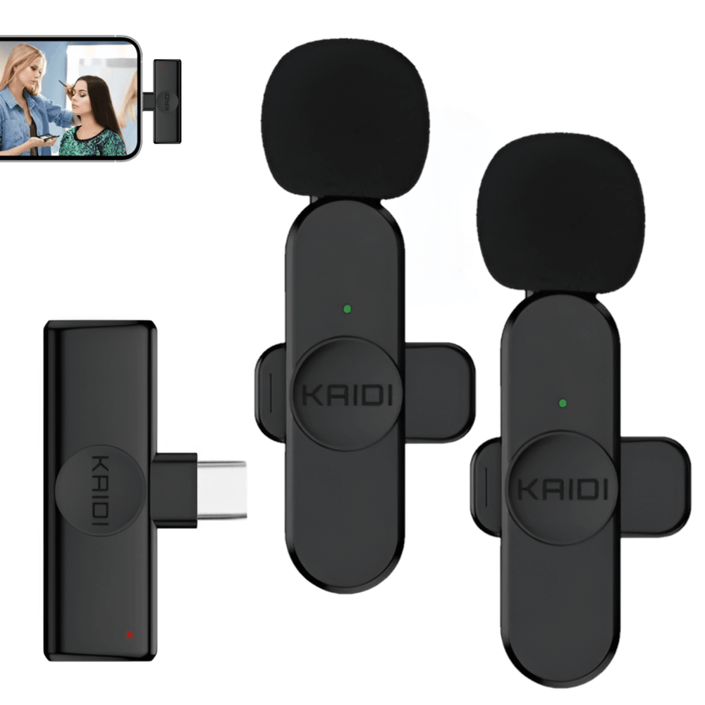 Sistema-Microfone-Duplo-Kaidi-KMF6-C-Wireless-USB-C-para-Smartphones Sistema-Microfone-Duplo-Kaidi-KMF6-C-Wireless-USB-C-para-Smartphones