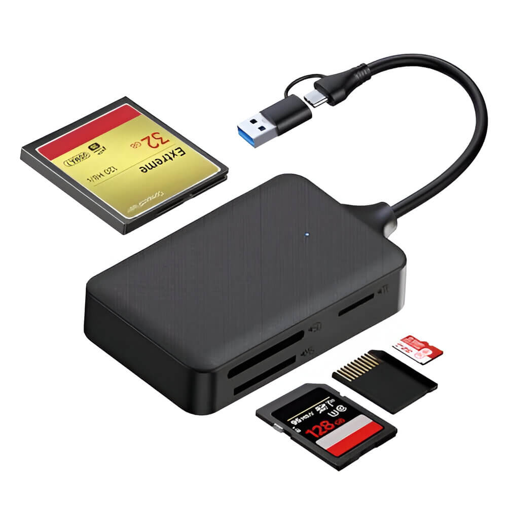 Leitor Cartão 4 em 1 USB/USB-C para SDHC/SDXC, MicroSD, CompactFlash e Memory Stick