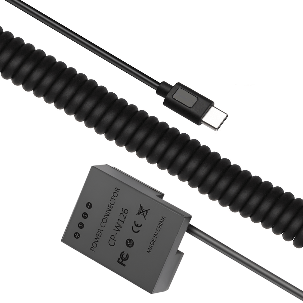 Adaptador-Dummy-PD-CP-W126-Bateria-FujiFilm-NP-W126-Espiral-com-Conector-USB-C Adaptador-Dummy-PD-CP-W126-Bateria-FujiFilm-NP-W126-Espiral-com-Conector-USB-C