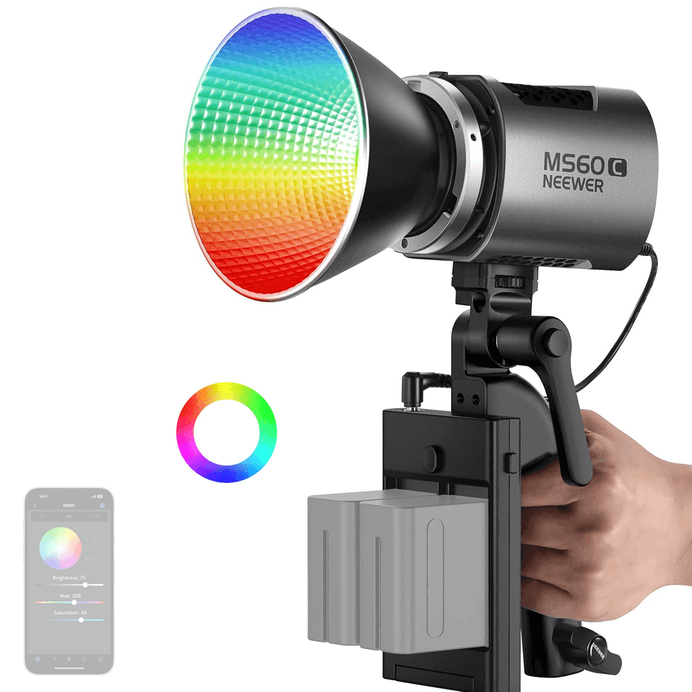 Iluminador-LED-Neewer-MS60C-RGB-Handheld-Spotlight-Bowens Iluminador-LED-Neewer-MS60C-RGB-Handheld-Spotlight-Bowens