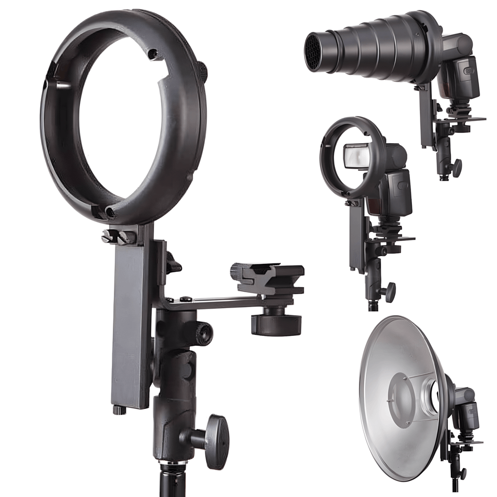 Suporte-L-de-Flash-Speedlight-Montagem-Bowens-para-Iluminadores-Softbox-e-Snoot Suporte-L-de-Flash-Speedlight-Montagem-Bowens-para-Iluminadores-Softbox-e-Snoot
