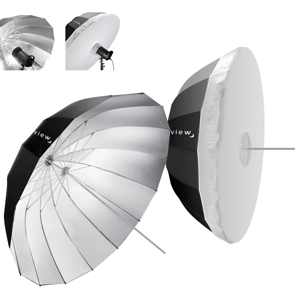 Sombrinha-Parabolica-Deep-Preto-Refletiva-Prata-16-Varetas-com-Difusor-Branco--85cm- Sombrinha-Parabolica-Deep-Preto-Refletiva-Prata-16-Varetas-com-Difusor-Branco--85cm-