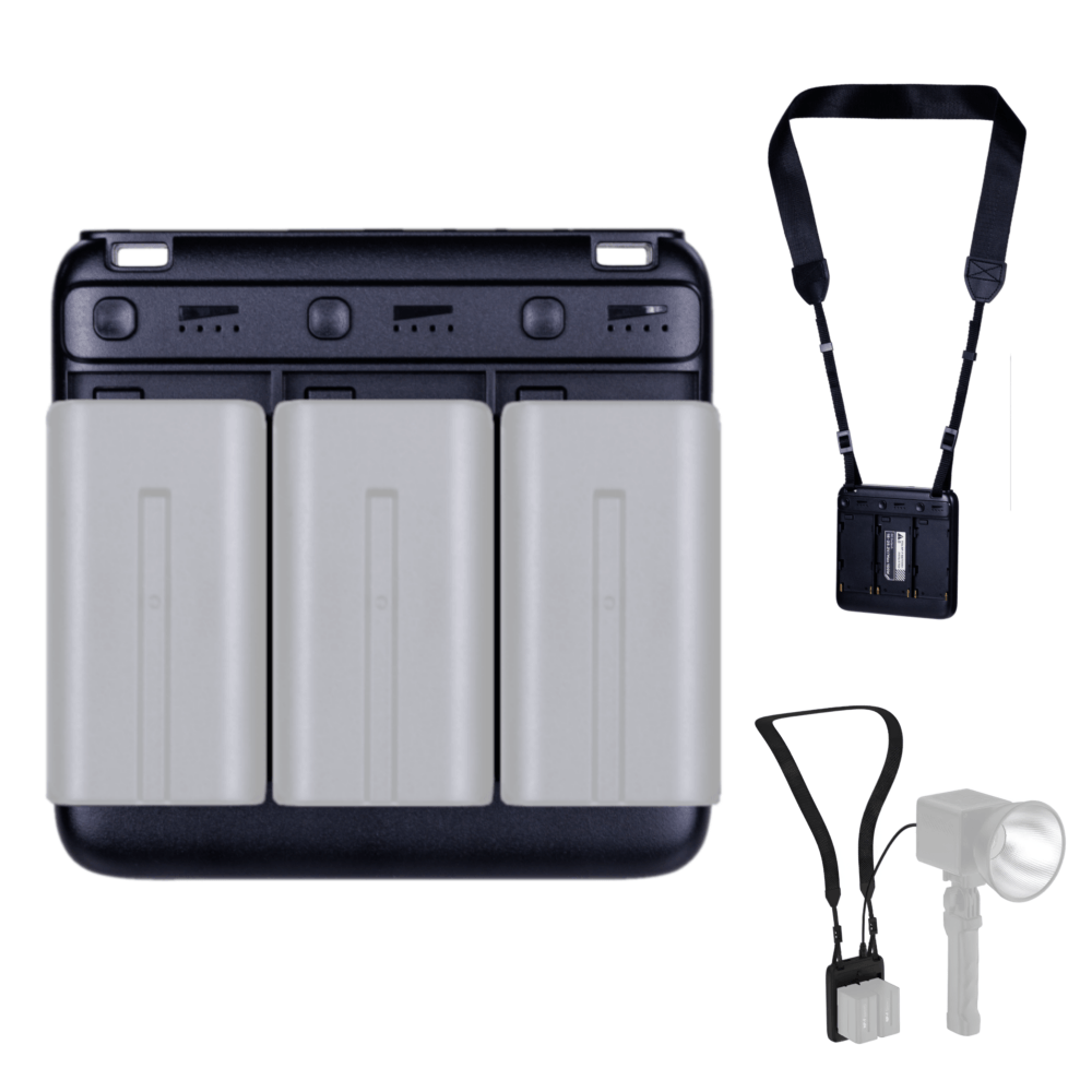 suporte-adaptador-de-bateria-3x-np-f-para-dc-100w-com-alca-crossbody-portatil suporte-adaptador-de-bateria-3x-np-f-para-dc-100w-com-alca-crossbody-portatil