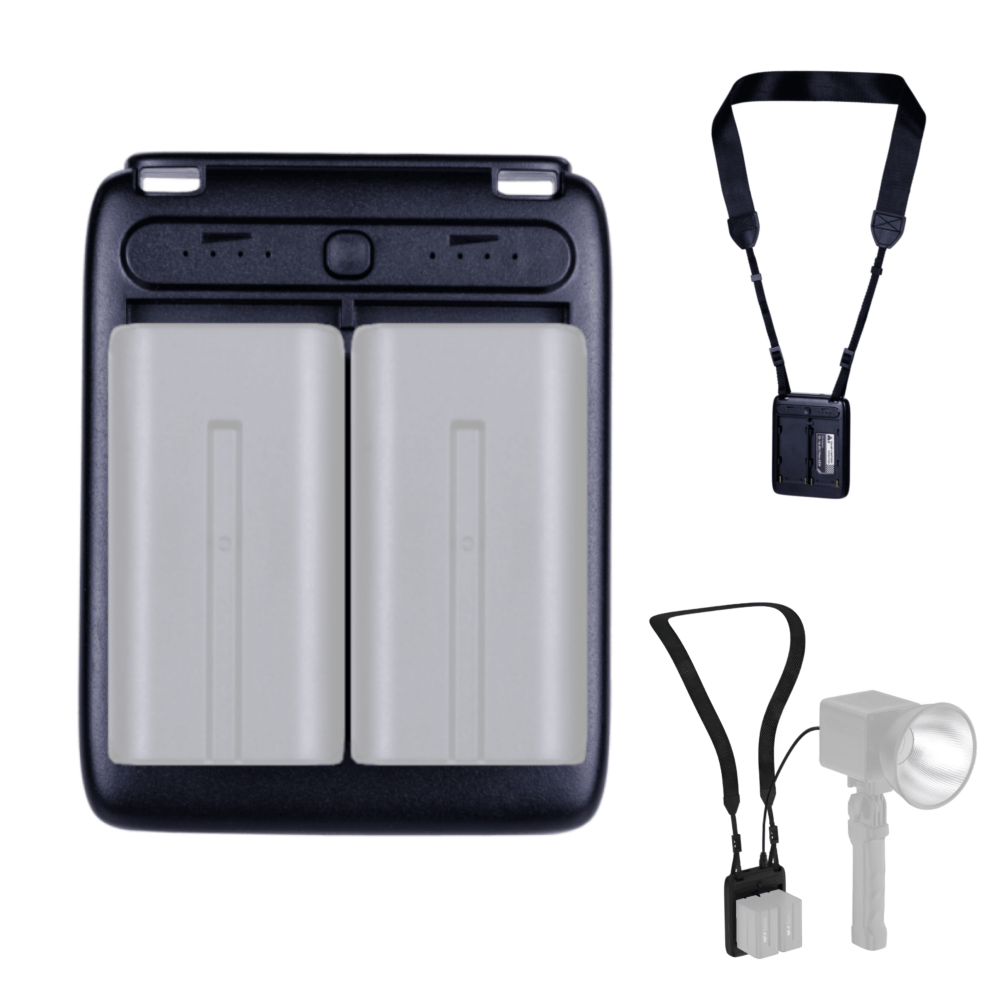 suporte-adaptador-de-bateria-2x-np-f-para-dc-65w-com-alca-crossbody-portatil suporte-adaptador-de-bateria-2x-np-f-para-dc-65w-com-alca-crossbody-portatil