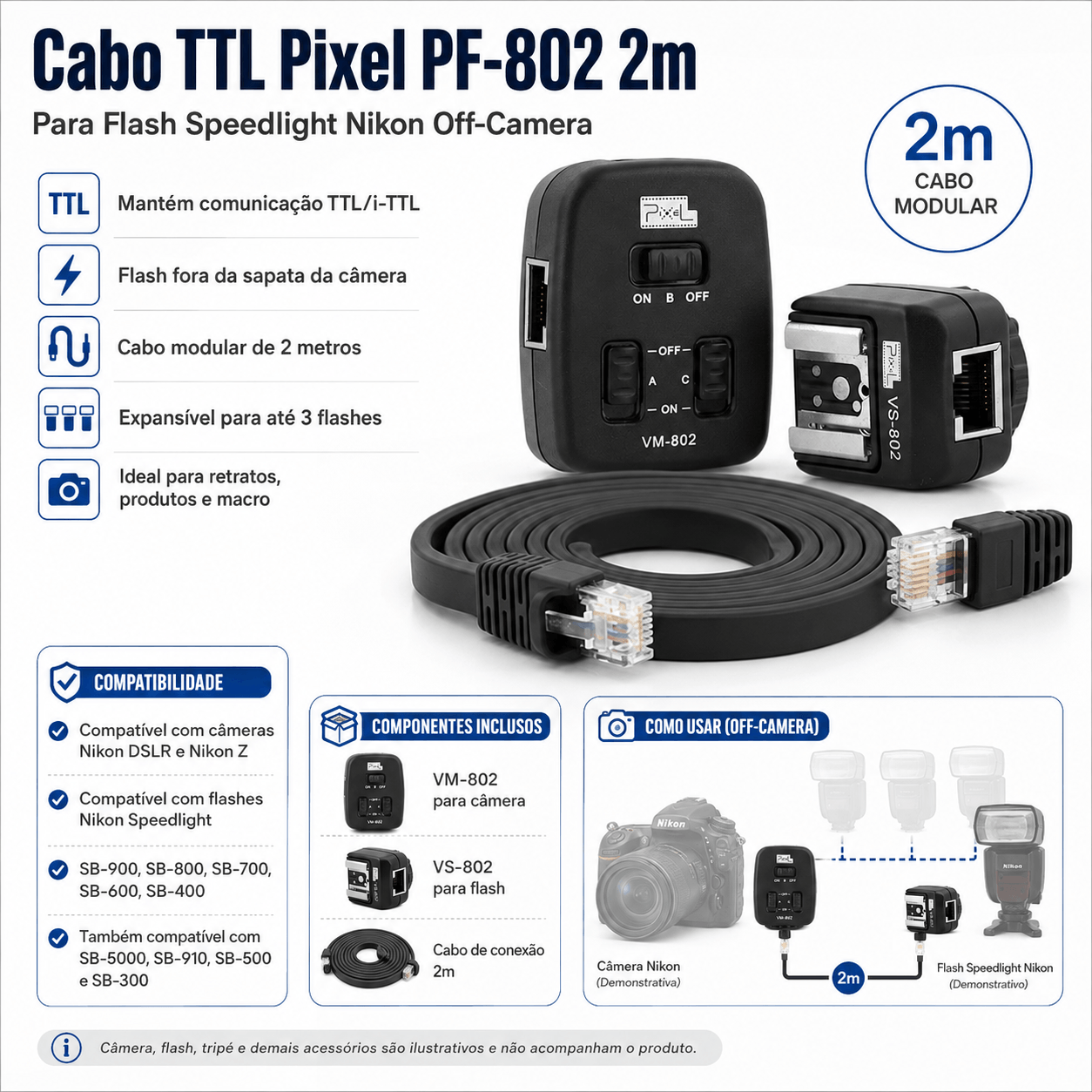 Adaptador TTL Pixel PF-802 para Flash Speedlight - WorldView